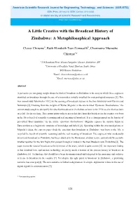 A Little Creative with the Broadcast History of Zimbabwe: a Metaphilosophical Approach