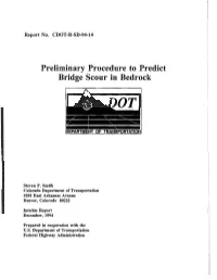 Preliminary Procedure to Predict Bridge Scour in Bedrock
