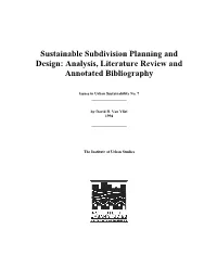 Sustainable Subdivision Planning and Design: Analysis, Literature Review and Annotated Bibliography