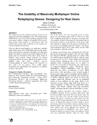 The Usability of Massively Multiplayer Online Roleplaying Games