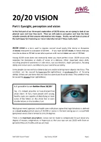20/20 VISION Part I: Eyesight, Perception and Vision