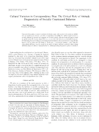 Cultural Variation in Correspondence Bias: the Critical Role of Attitude Diagnosticity of Socially Constrained Behavior
