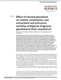 Effect of Nanoencapsulation on Volatile Constituents, And