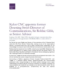 Kekst CNC Appoints Former Downing Street Director of Communications