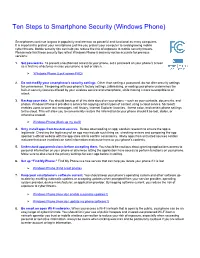 Ten Steps to Smartphone Security (Windows Phone)