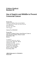 Use of Aspirin and Nsaids to Prevent Colorectal Cancer