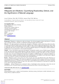Wikipedia and Medicine: Quantifying Readership, Editors, and the Significance of Natural Language