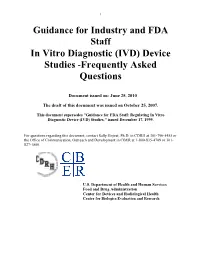Guidance for Industry and FDA Staff: in Vitro Diagnostic (IVD) Device Studies