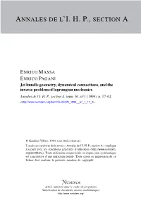 Jet Bundle Geometry, Dynamical Connections, and the Inverse Problem of Lagrangian Mechanics Annales De L’I