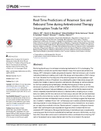 Real-Time Predictions of Reservoir Size and Rebound Time During Antiretroviral Therapy Interruption Trials for HIV
