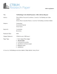 Tall Buildings in the Global Recession: 2008, 2020 and Beyond