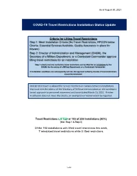 COVID-19 Travel Restrictions Installation Status Update