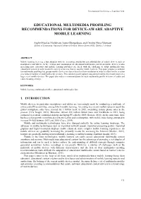 Educational Multimedia Profiling Recommendations for Device-Aware Adaptive Mobile Learning