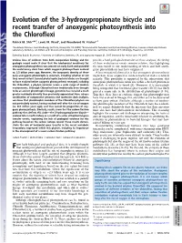 Evolution of the 3-Hydroxypropionate Bicycle and Recent Transfer of Anoxygenic Photosynthesis Into the Chloroflexi