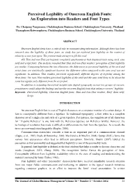 Perceived Legibility of Onscreen English Fonts: an Exploration Into Readers and Font Types