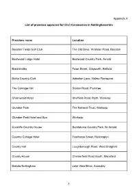 1 Appendix a List of Premises Approved for Civil Ceremonies In
