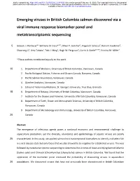 Emerging Viruses in British Columbia Salmon Discovered Via a Viral Immune Response Biomarker Panel and Metatranscriptomic Sequencing