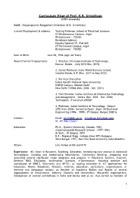 Curriculum Vitae of Prof. K.R. Srivathsan (2001 Onwards)