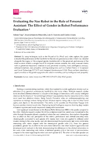 Evaluating the Nao Robot in the Role of Personal Assistant: the Effect of Gender in Robot Performance Evaluation †