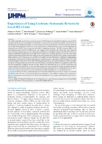 Experiences of Using Cochrane Systematic Reviews by Local HTA Units