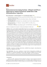 Immunotoxin Screening System: a Rapid and Direct Approach to Obtain Functional Antibodies with Internalization Capacities