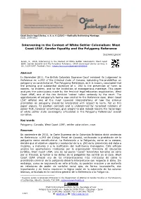 Intervening in the Context of White Settler Colonialism: West Coast LEAF, Gender Equality and the Polygamy Reference