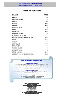 The Islands of the Bahamas Directory of Hotels – June 2016