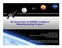 An Overview of NASA's In-Space Manufacturing Project