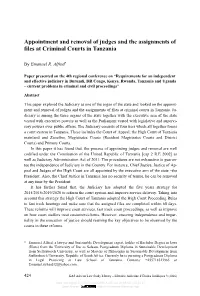 Appointment and Removal of Judges and the Assignments of Files at Criminal Courts in Tanzania
