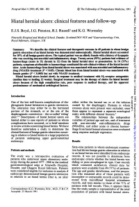 Hiatal Hernial Ulcers: Clinical Features and Follow-Up