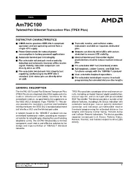 Am79c100 Twisted-Pair Ethernet Transceiver Plus (TPEX Plus)