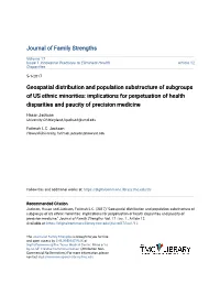 Geospatial Distribution and Population Substructure of Subgroups of US