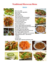 Traditional Moroccan Menu