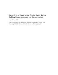 An Analysis of Construction Worker Safety During Building Decommissioning and Deconstruction