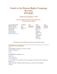 Guide to the Human Rights Campaign Records, 1975-2005. Collection Number: 7712