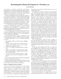 Revisiting the Clarity of Scripture in 1 Timothy 2:121 Jamin Hübner