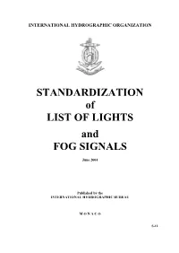 STANDARDIZATION of LIST of LIGHTS and FOG SIGNALS