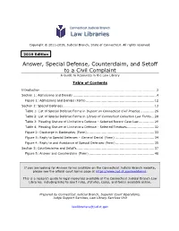 Answer, Special Defense, Counterclaim, and Setoff to a Civil Complaint a Guide to Resources in the Law Library