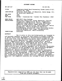 Competency-Based Word Processing (Grade Levels 9-12). Bulletin No