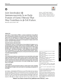 Islet Interleukin-1Β Immunoreactivity Is an Early Feature of Cystic Fibrosis That May Contribute to Β-Cell Failure