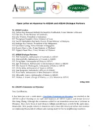 Letter on Myanmar to ASEAN and ASEAN Dialogue Partners