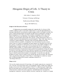 Abiogenic Origin of Life: a Theory in Crisis