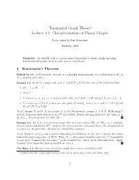 Lecture 3-4: Characterizations of Planar Graphs