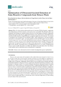 Optimization of Ultrasound-Assisted Extraction of Some Bioactive Compounds from Tobacco Waste