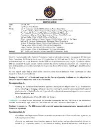 BPD Performance Audit 2021 Status Update