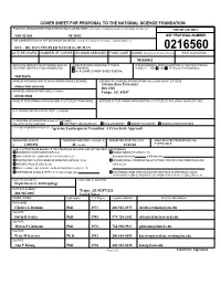 Cover Sheet for Proposal to the National Science Foundation