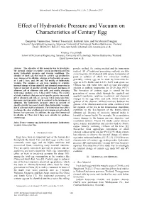 Effect of Hydrostatic Pressure and Vacuum on Characteristics Of