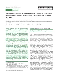 Development of Multiplex PCR for Simultaneous Detection of Citrus Viruses and the Incidence of Citrus Viral Diseases in Late-Maturity Citrus Trees in Jeju Island