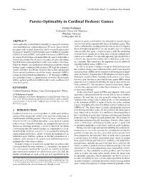 Pareto-Optimality in Cardinal Hedonic Games