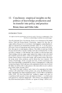 12. Conclusion: Empirical Insights on the Politics of Knowledge Production and Its Transfer Into Policy and Practice Briony Jones and Ulrike Lühe